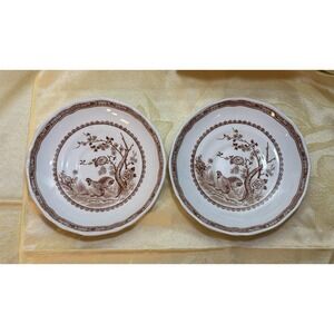 Furnivals Brown Quail England Set 2 Cereal Bowls, Excellent Condition Antique